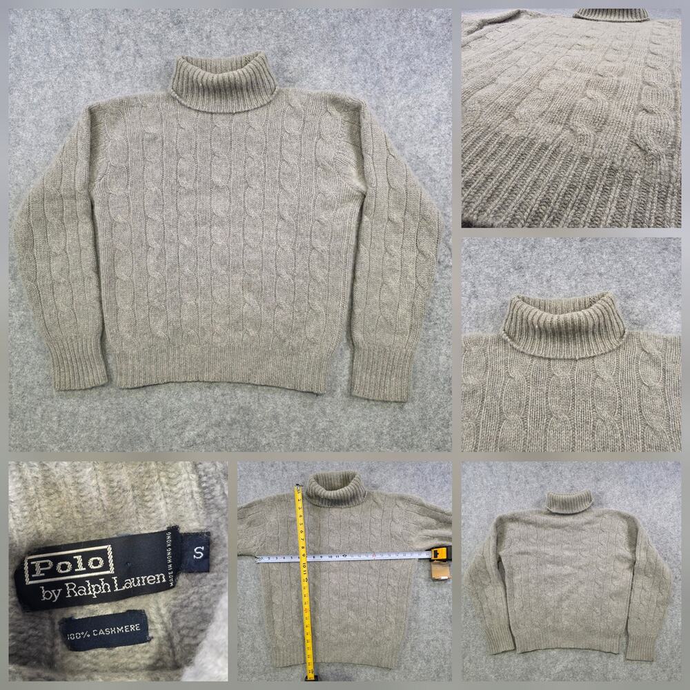 Polo Ralph Lauren Sweater Mens Small Beige Cashmere Cable‎ Knit Turtleneck